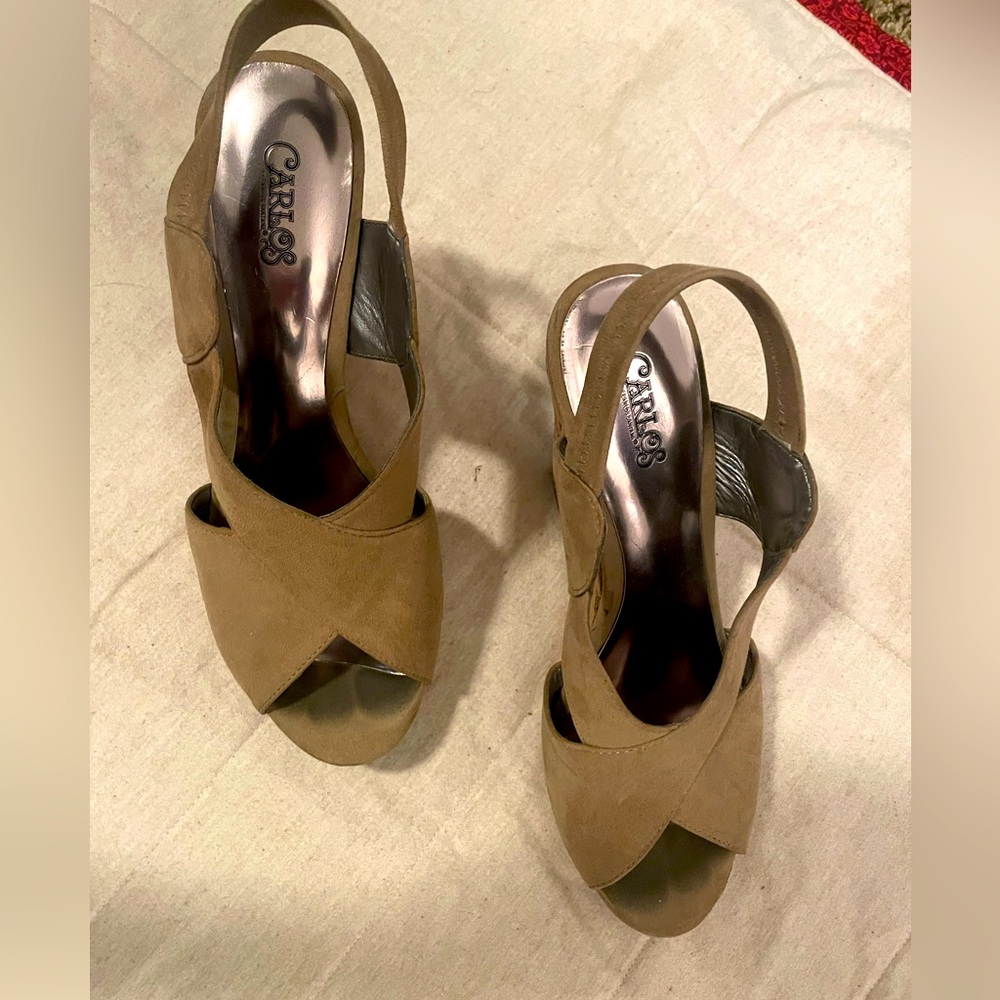 Tan Wedge High Heels (Carlos Santana) (Size: 8.5)